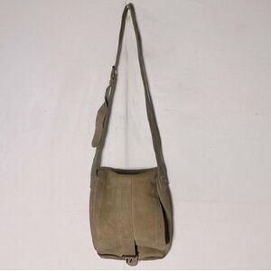 Vintage Tan Suede Leather Cross Body Boho Hobo Shoulder Bag Purse